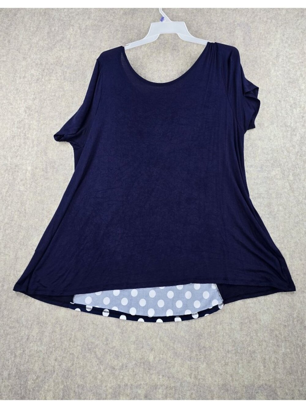 Navy Polka Dot Contrast High-Low Tunic Top 4X Rayon Blend Plus Size Made In USA